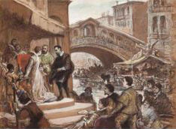 Scena Veneziana Oil Painting by Cesare Felix dell' Acqua