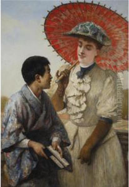 The Japanese Guide Oil Painting by Cesare Felix dell' Acqua