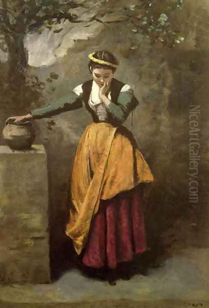 Dreamer at the Fountain, c.1860 Oil Painting by Jean-Baptiste-Camille Corot