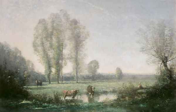 Morning mist, 1860 Oil Painting by Jean-Baptiste-Camille Corot