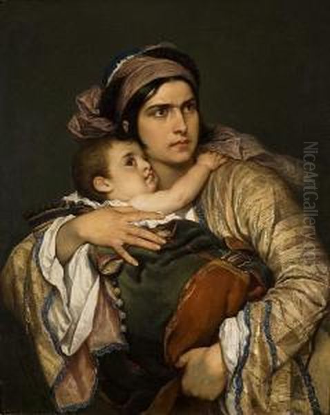 Greek Mother Oil Painting by Cesare Felix dell' Acqua