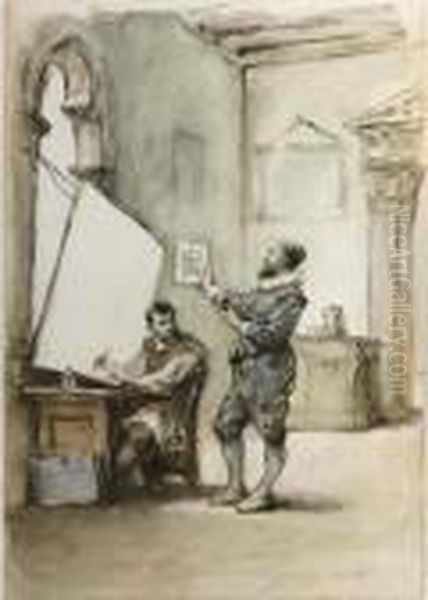 The Sadeler Brothers In Their Print-making Studio Oil Painting by Cesare Felix dell' Acqua