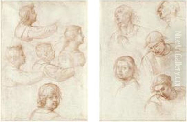 A Double-sided Sheet Of Studies Of Heads Oil Painting by Fra Bartolommeo della Porta