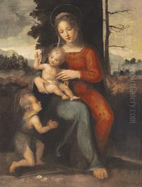 Madonna And Child With Saint John The Baptist In A Landscape Oil Painting by Fra Bartolommeo della Porta