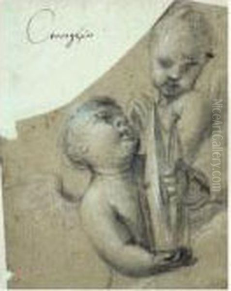 Deux Putti, L'un Tenant Une Mitre Oil Painting by Fra Bartolommeo della Porta