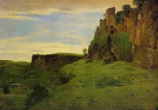 Civita Castelland - Buildings High in the Rocks (or La Porta San Salvatore) Oil Painting by Jean-Baptiste-Camille Corot