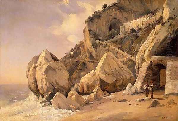 Rocks in Amalfi Oil Painting by Jean-Baptiste-Camille Corot