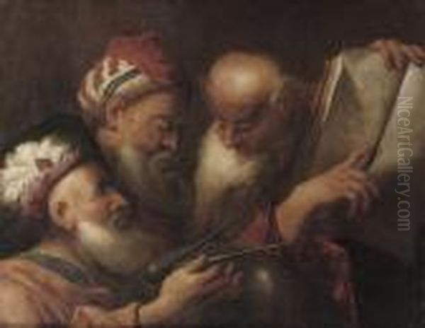 Three Astronomers Oil Painting by Pietro Della Vecchio