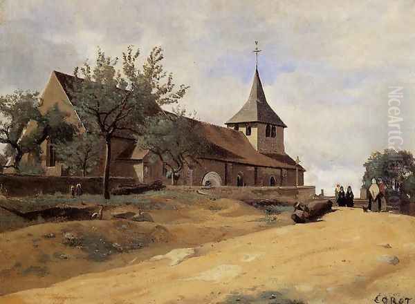 The Church at Lormes Oil Painting by Jean-Baptiste-Camille Corot