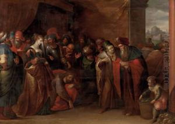 Christus Und Die Ehebrecherin (johannes 8,1-11) Oil Painting by Pietro Della Vecchio