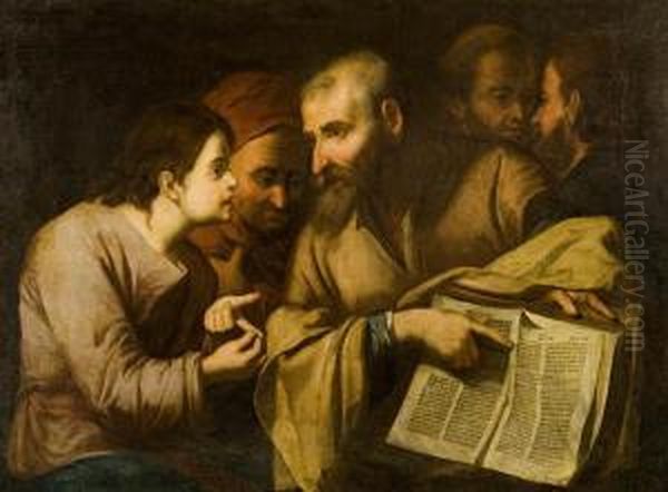 Chrystus Wsrod Doktorow (lekcja Retoryki) Oil Painting by Pietro Della Vecchio