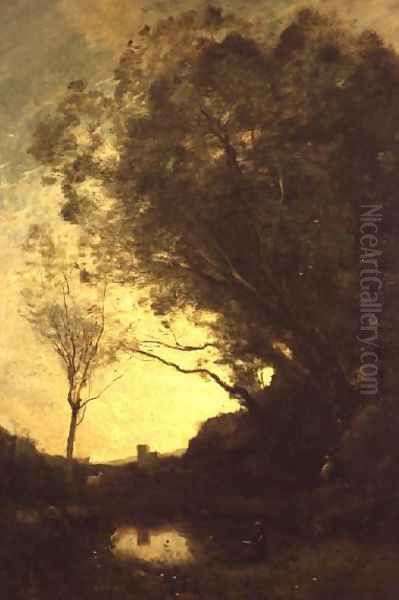 The Evening Oil Painting by Jean-Baptiste-Camille Corot