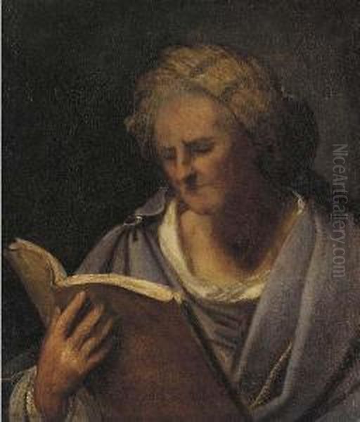 A Sybil With A Turban Reading A Book Oil Painting by Pietro Della Vecchio