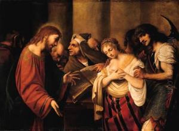 Christ And The Woman Taken In Adultery Oil Painting by Pietro Della Vecchio