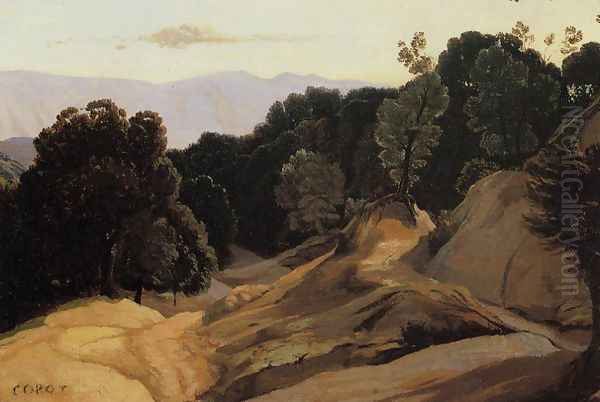 Road through Wooded Mountains Oil Painting by Jean-Baptiste-Camille Corot