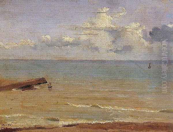 Dieppe - End of a Pier and the Sea Oil Painting by Jean-Baptiste-Camille Corot