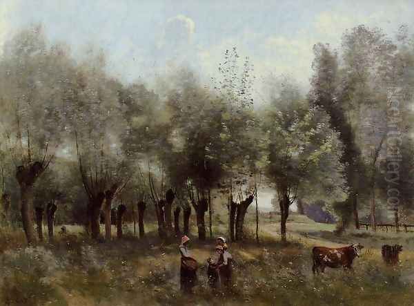 Women in a Field of Willows Oil Painting by Jean-Baptiste-Camille Corot