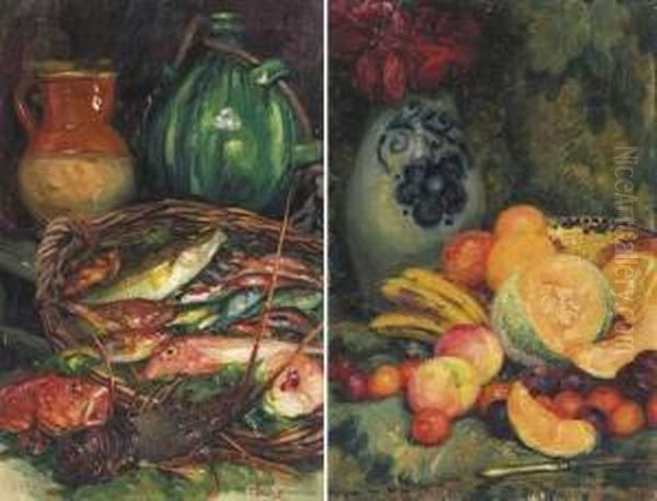 Nature Morte Au Homard Et Aux Fruits Oil Painting by David Dellepiane