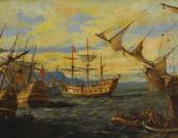 Royal Naval Battle Oil Painting by David Dellepiane