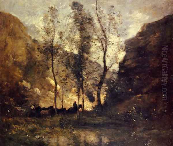 Smugglers Oil Painting by Jean-Baptiste-Camille Corot