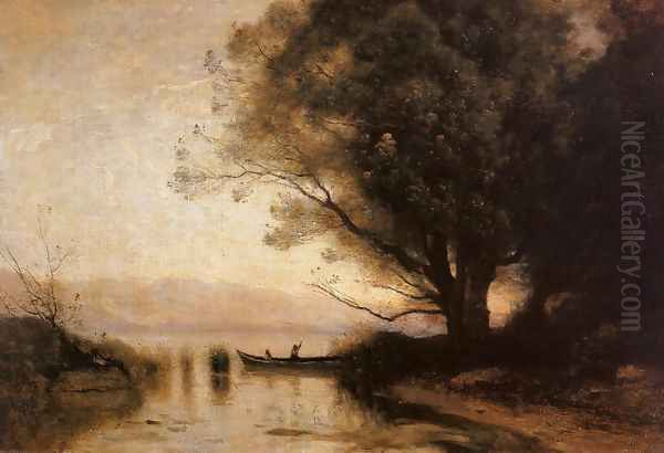 Souvenir of Riva Oil Painting by Jean-Baptiste-Camille Corot