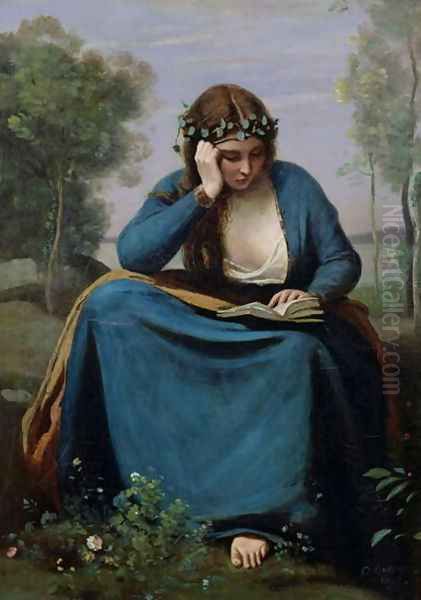 The Reader Crowned with Flowers, or Virgil's Muse, 1845 Oil Painting by Jean-Baptiste-Camille Corot