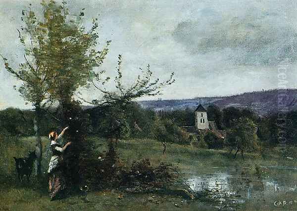 The Verdant Bank Oil Painting by Jean-Baptiste-Camille Corot