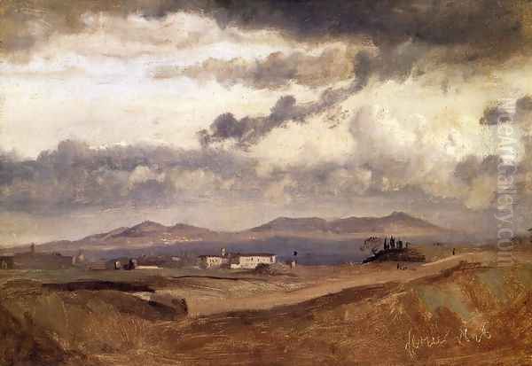 View of the Roman Campagna Oil Painting by Jean-Baptiste-Camille Corot