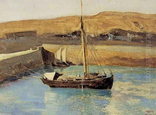 Honfleur - Fishing Boat Oil Painting by Jean-Baptiste-Camille Corot