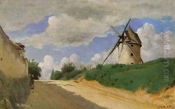 Windmill on the Cote de Picardie, near Versailles Oil Painting by Jean-Baptiste-Camille Corot