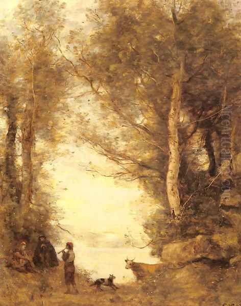 Le Joueur De Flute Du Lac D'Albano Oil Painting by Jean-Baptiste-Camille Corot