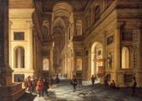 Interno Di Una Chiesa Con Varie Figure Oil Painting by Anthonie De Lorme