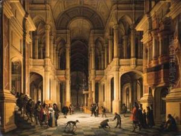 The Interior Of A 
Renaissance-style Church At Night With An Elegantcouple Making An 
Entrance Oil Painting by Anthonie De Lorme