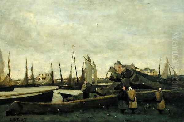 Treport - A Quay, c.1855-65 Oil Painting by Jean-Baptiste-Camille Corot