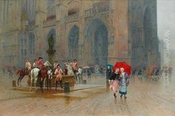 La Sortie De La Messe Oil Painting by Charles Edouard Edmond Delort