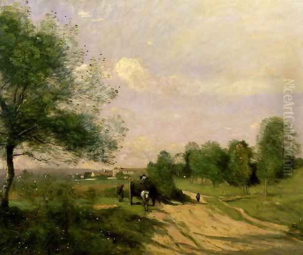 The Wagon, Souvenir of Saintry, 1874 Oil Painting by Jean-Baptiste-Camille Corot