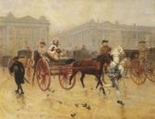 Place De La Concorde, Paris Oil Painting by Charles Edouard Edmond Delort