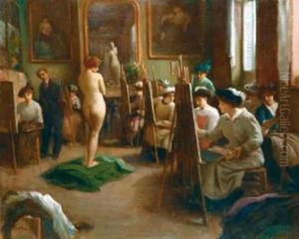 Le Cours De Peinture. Oil Painting by Hermann Delpech