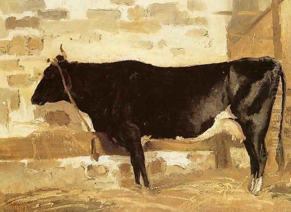 Cow in a Stable Oil Painting by Jean-Baptiste-Camille Corot