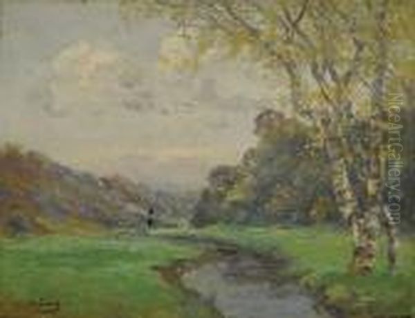 Landschap Met Rivier. Oil Painting by Willem Charles L. Delsaux