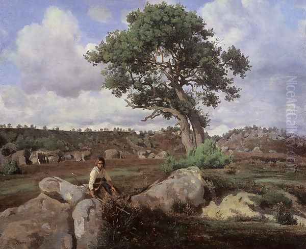 Fontainebleau, 'The Raging One' Oil Painting by Jean-Baptiste-Camille Corot