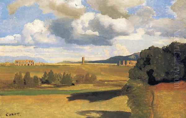 The Roman Campagna with the Claudian Aqueduct Oil Painting by Jean-Baptiste-Camille Corot