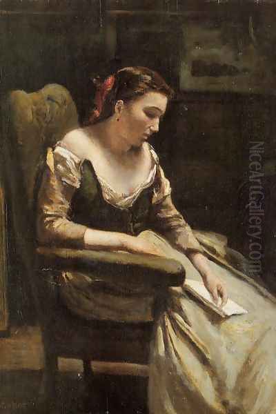 The Letter Oil Painting by Jean-Baptiste-Camille Corot