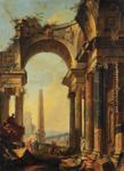 Capriccio Architettonico Con Obelisco Oil Painting by Pierre-Antoine Demachy