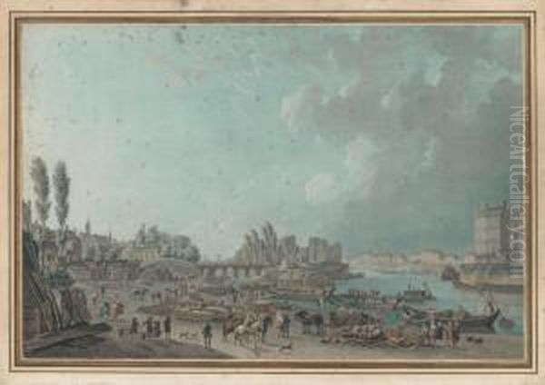 Vue Du Port Saint-paul Et Vue Du Port Saint-bernard A Paris Oil Painting by Pierre-Antoine Demachy