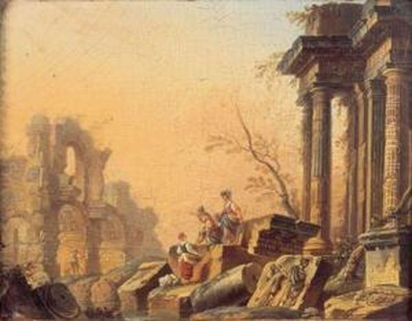 Lavandieres Et Soldats Au Milieu De Ruines Antiques Oil Painting by Pierre-Antoine Demachy