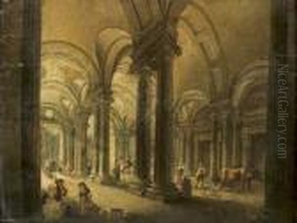 Vue Presumee De L'entree Du Palais Royal A Paris Oil Painting by Pierre-Antoine Demachy