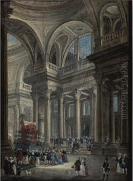 View Of The Pantheon After The Transfer Of Voltaire's Ashes Oil Painting by Pierre-Antoine Demachy