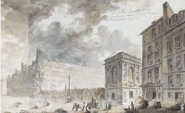 La Construction De La Place Des Innocents A L'emplacement De L'ancien Cimetiere Oil Painting by Pierre-Antoine Demachy