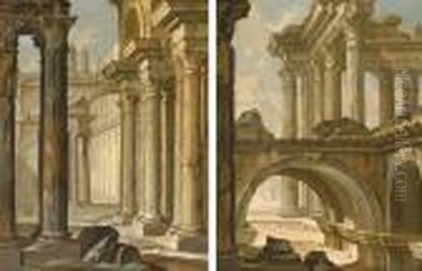 Architectural Capricci With Classical Ruins Oil Painting by Pierre-Antoine Demachy